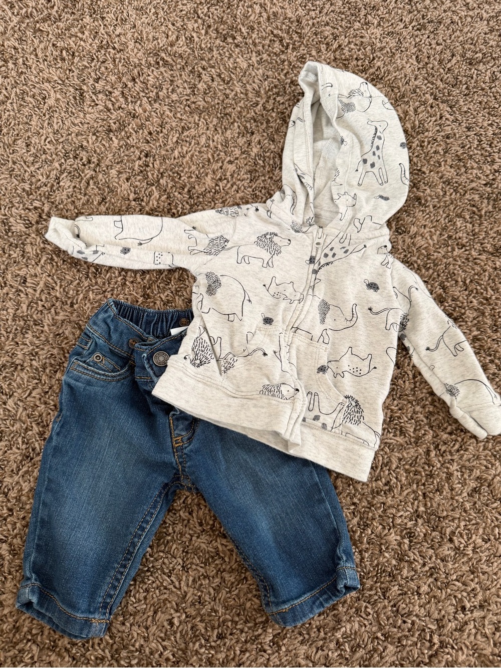 Carter's Light Gray Animal-Print Zip Hoodie and Jean bundle